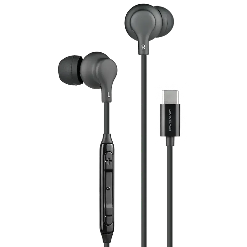 Powerology Type-C In-Ear Stereo Earphones Black