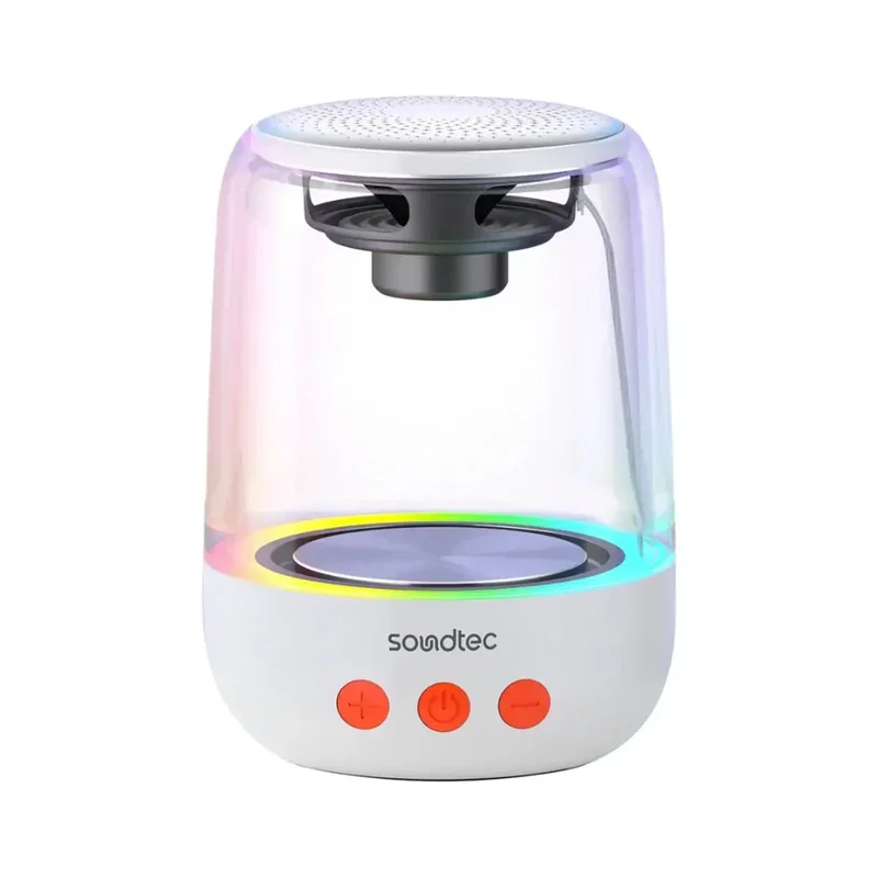 Porodo Soundtec Crystal-Glow Mini Bluetooth Speaker with TWS Pairing | Hands-Free Calls White