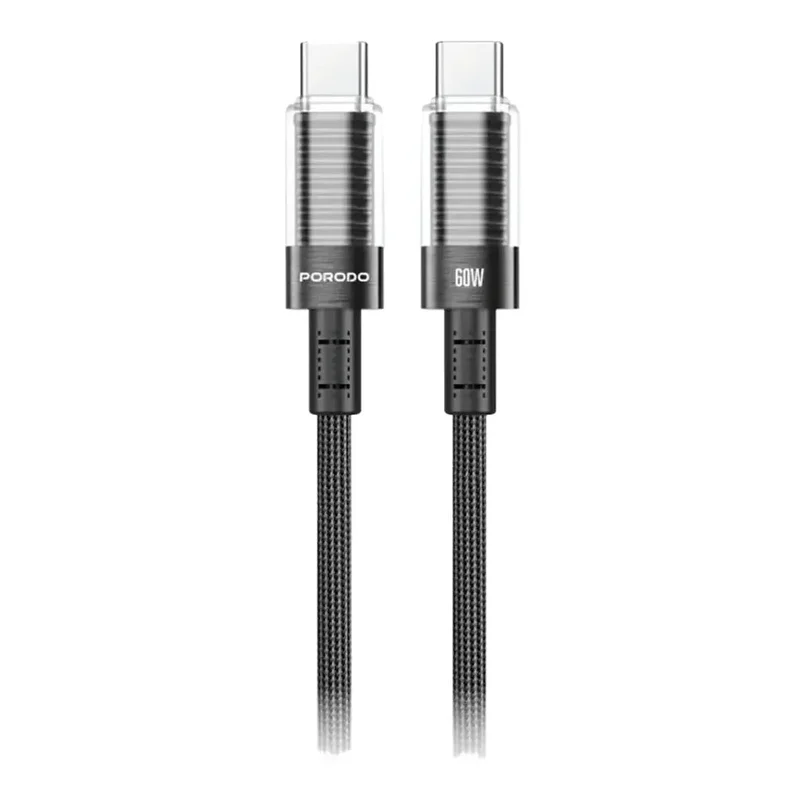 Porodo Transparent Shell USB-C To USB-C Cable Black