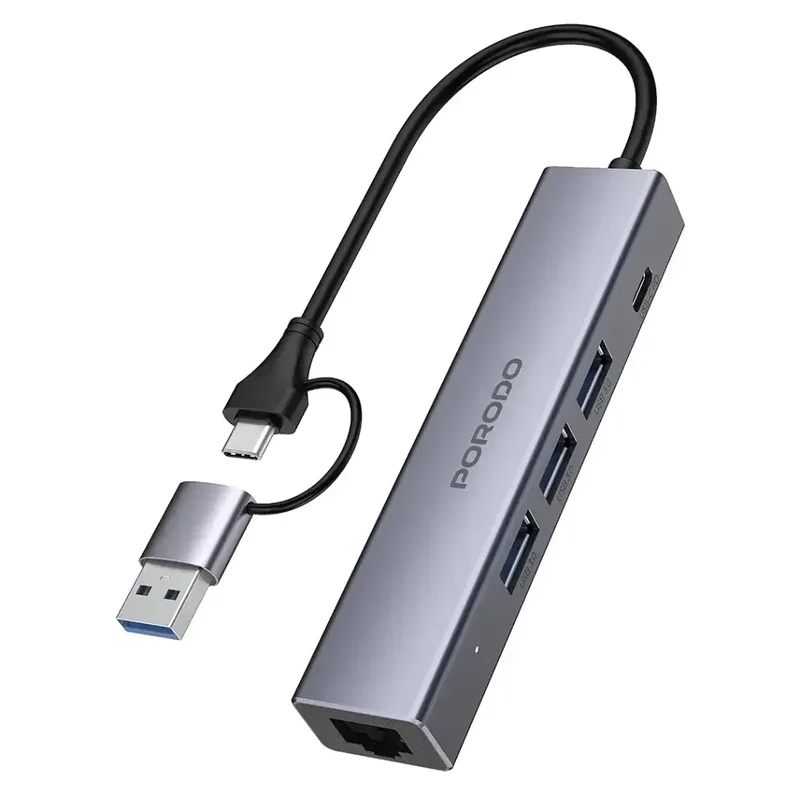 Porodo 5 IN 1 Multi Port Hub Gray