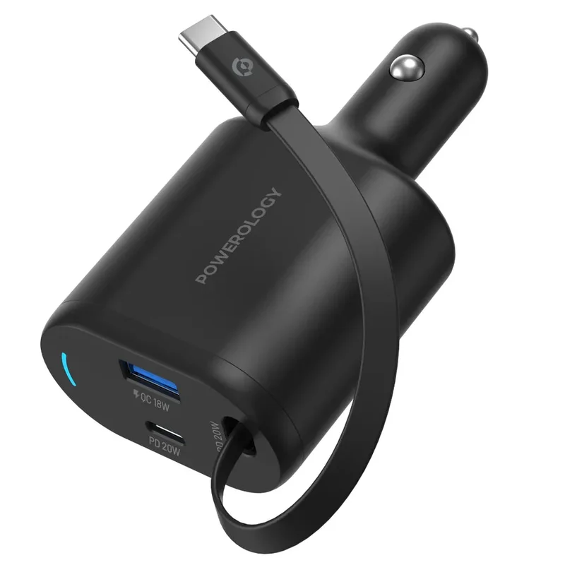 Powerology Type-C Retractable Car Charger PD 20W