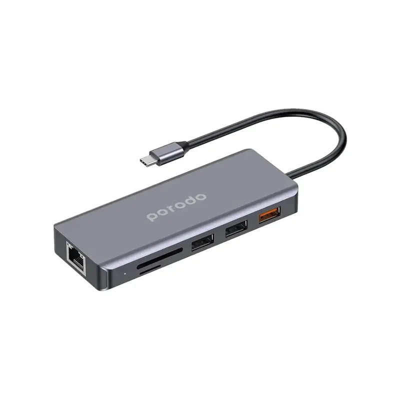 Porodo 9-In-1 HDMI Ethernet USB-C Hub Gray