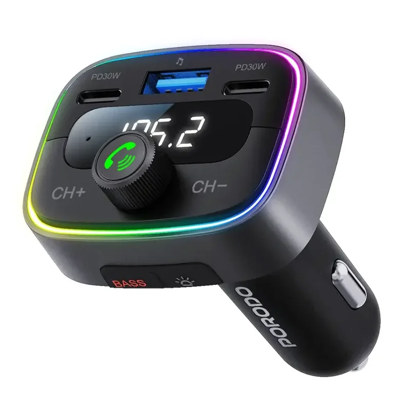 Porodo Smart Car Charger FM Transmitter Black